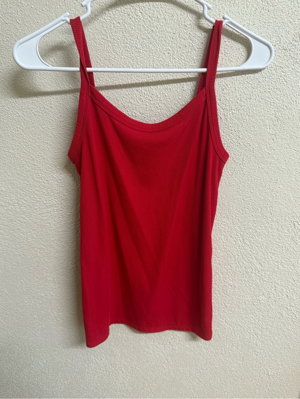 Red Ribbed Tank Top - Women